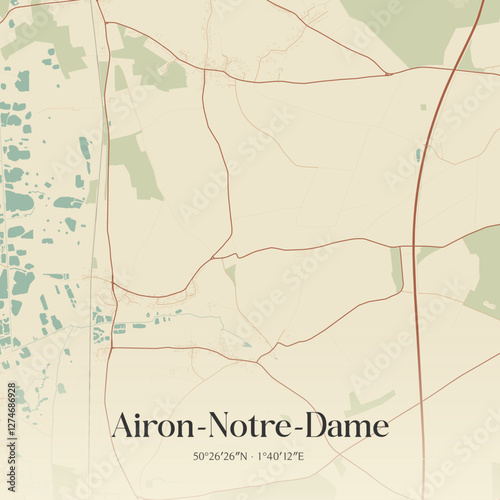 Vintage map of Airon-Notre-Dame, France.
