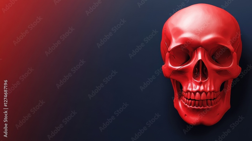 Red skull on dark background with dramatic lighting Red skull on dark background with dramatic lighting