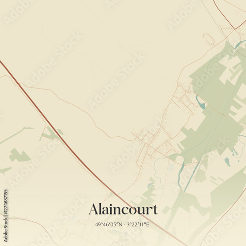 Vintage map of Alaincourt, France.