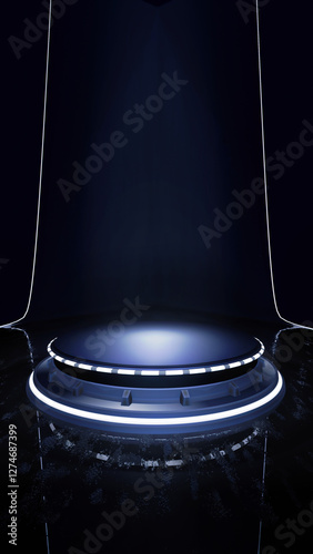Futuristic stage with a glowing podium and dark background. Perfects for pack shots of new products. Software promos or physical products