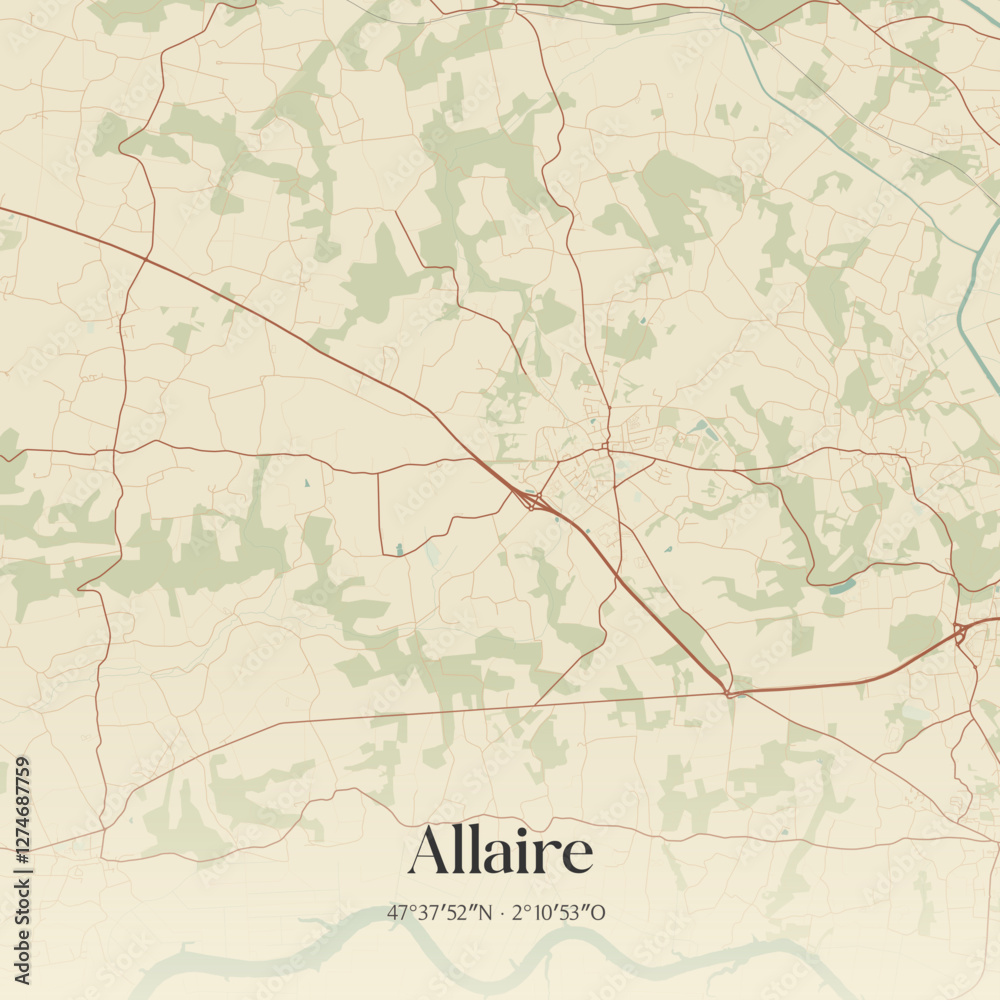 Fototapeta premium Vintage map of Allaire, France.