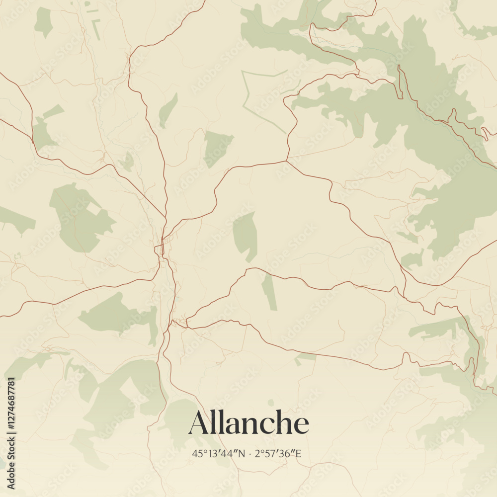 Obraz premium Vintage map of Allanche, France.