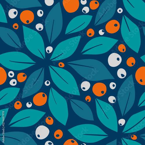 seamless floral pattern with leaves and berries
