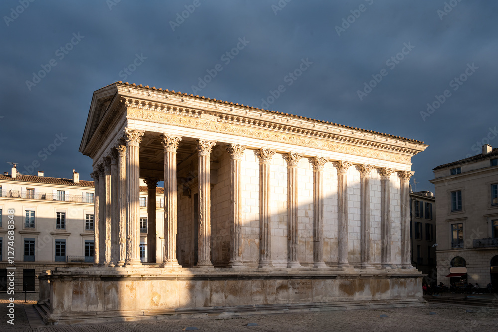 Maison carrée, an ancient Roman temple in Nîmes in winter, Gard, South of France Maison carrée, an ancient Roman temple in Nîmes in winter, Gard, South of France