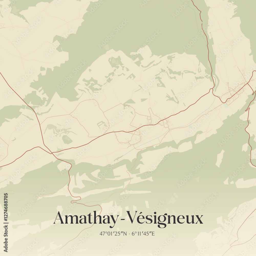 Fototapeta premium Vintage map of Amathay-Vésigneux, France.