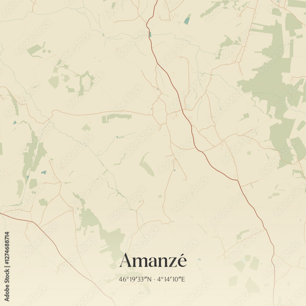 Obraz premium Vintage map of Amanzé, France.