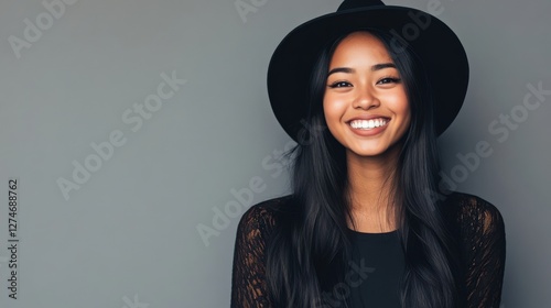 A Smiling Woman Wearing A Black Hat photo