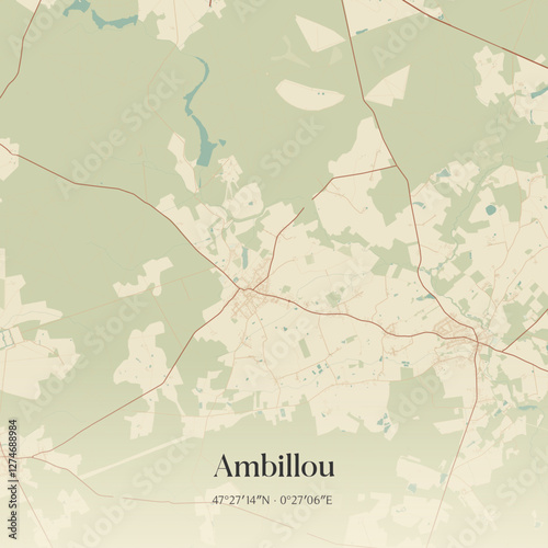 Vintage map of Ambillou, France.