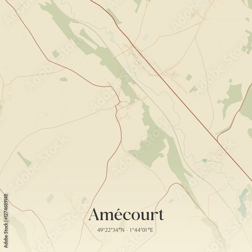 Vintage map of Amécourt, France.