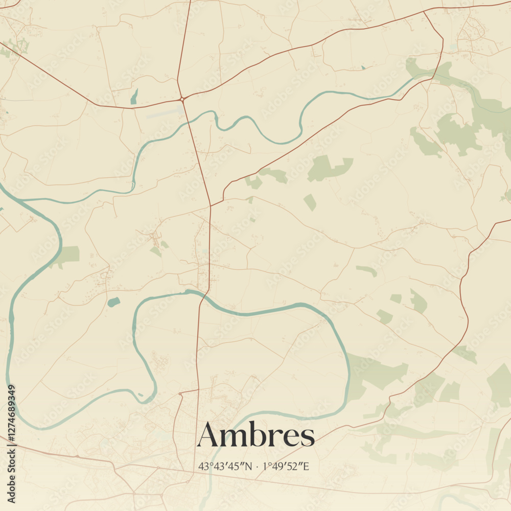 Fototapeta premium Vintage map of Ambres, France.