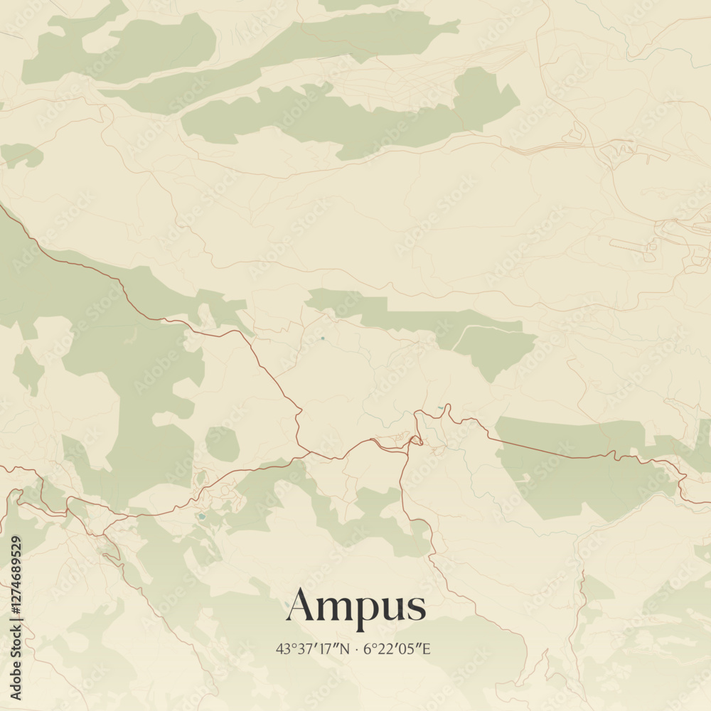 Fototapeta premium Vintage map of Ampus, France.