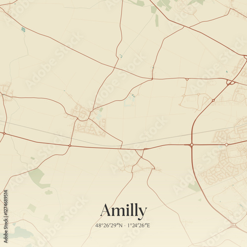 Vintage map of Amilly, France.