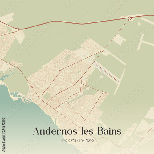 Vintage map of Andernos-les-Bains, France.