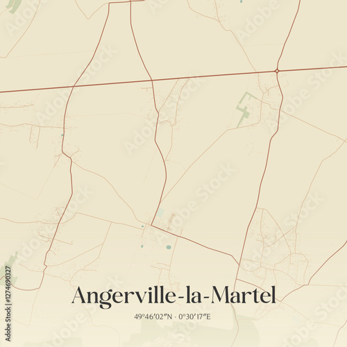 Vintage map of Angerville-la-Martel, France.
