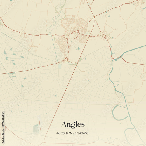 Vintage map of Angles, France.
