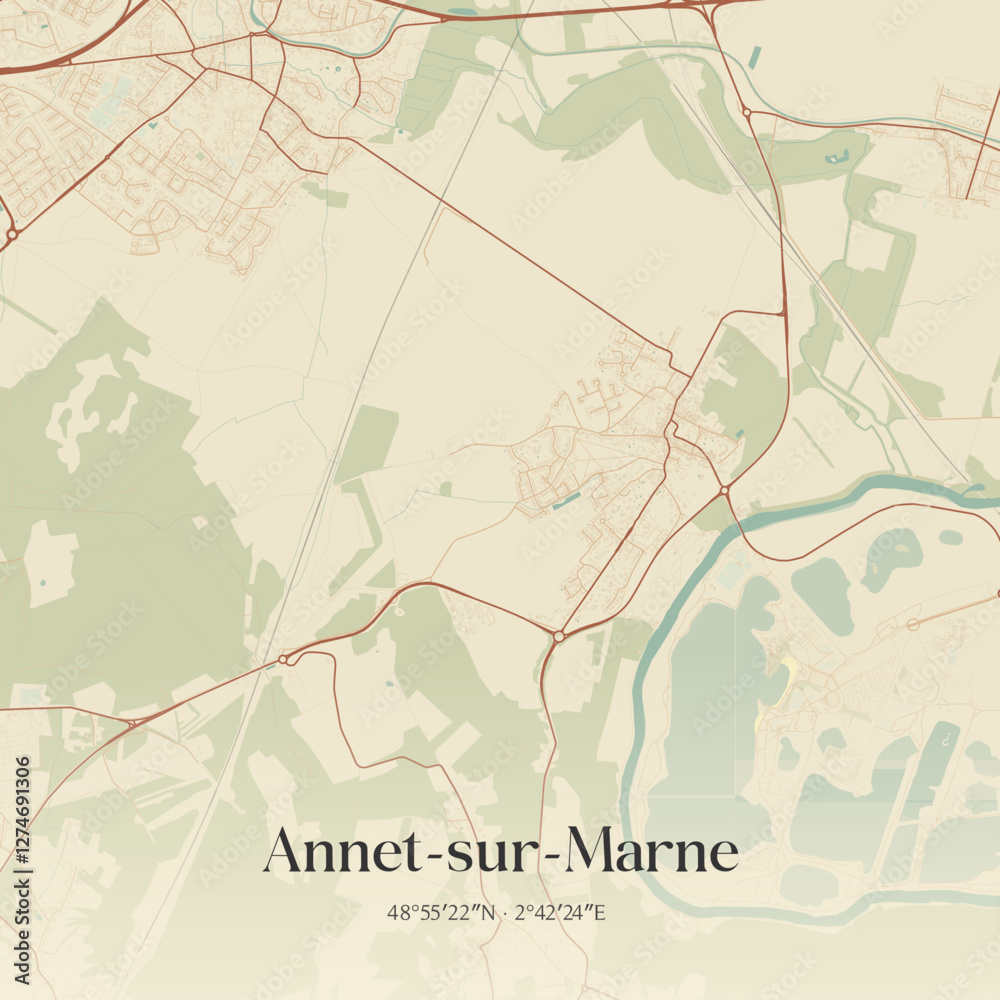 Fototapeta premium Vintage map of Annet-sur-Marne, France.
