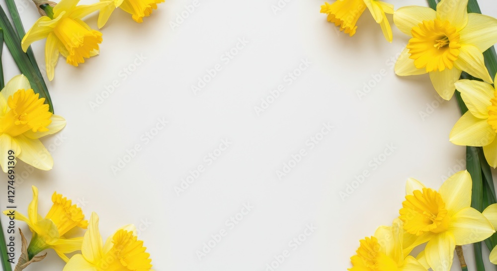 Obraz premium Yellow daffodils on white background forming frame