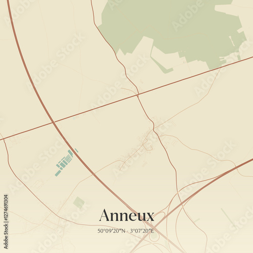 Vintage map of Anneux, France.
