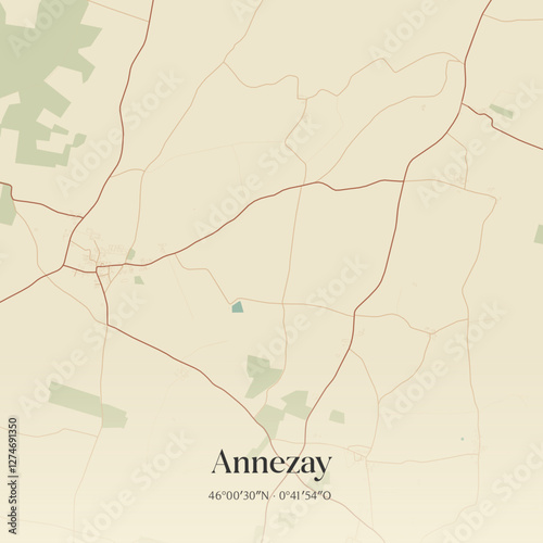 Vintage map of Annezay, France.