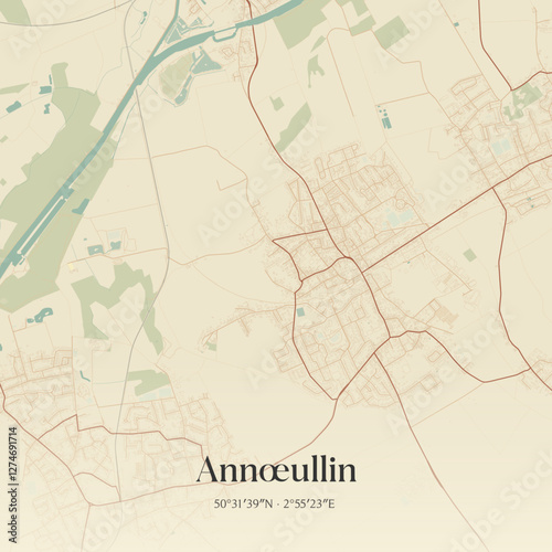 Vintage map of Annœullin, France.