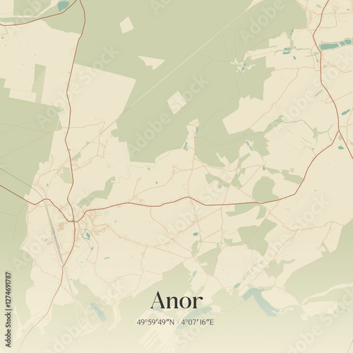 Vintage map of Anor, France.