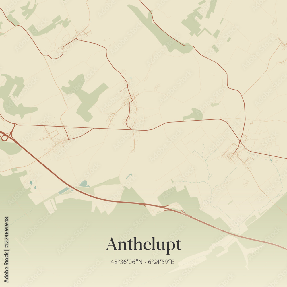 Fototapeta premium Vintage map of Anthelupt, France.