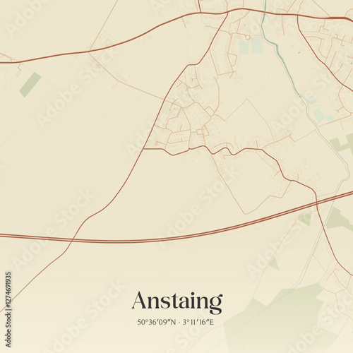 Vintage map of Anstaing, France.