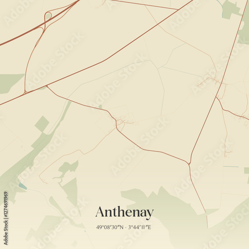Vintage map of Anthenay, France.
