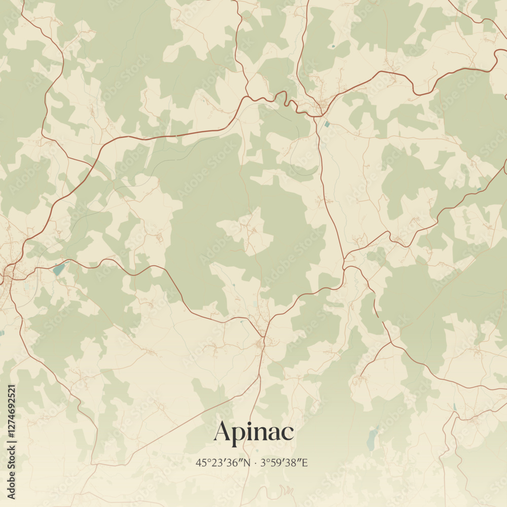 Fototapeta premium Vintage map of Apinac, France.