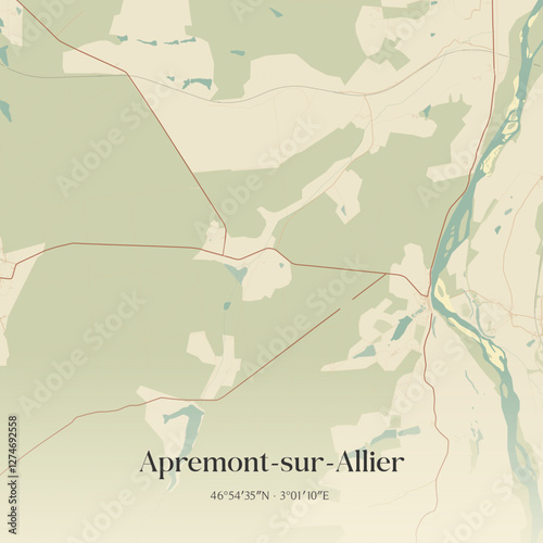 Vintage map of Apremont-sur-Allier, France.
