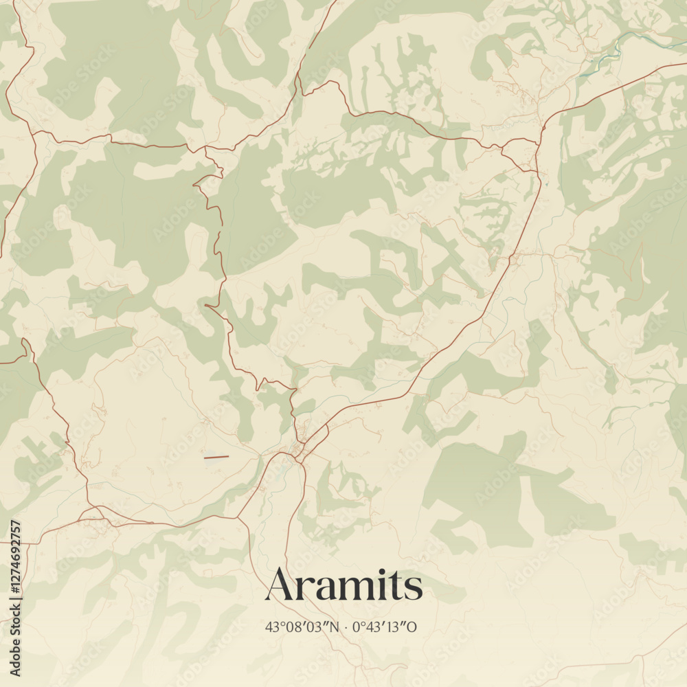 Fototapeta premium Vintage map of Aramits, France.