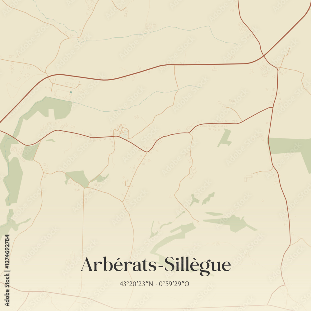 Obraz premium Vintage map of Arbérats-Sillègue, France.