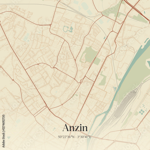 Vintage map of Anzin, France.