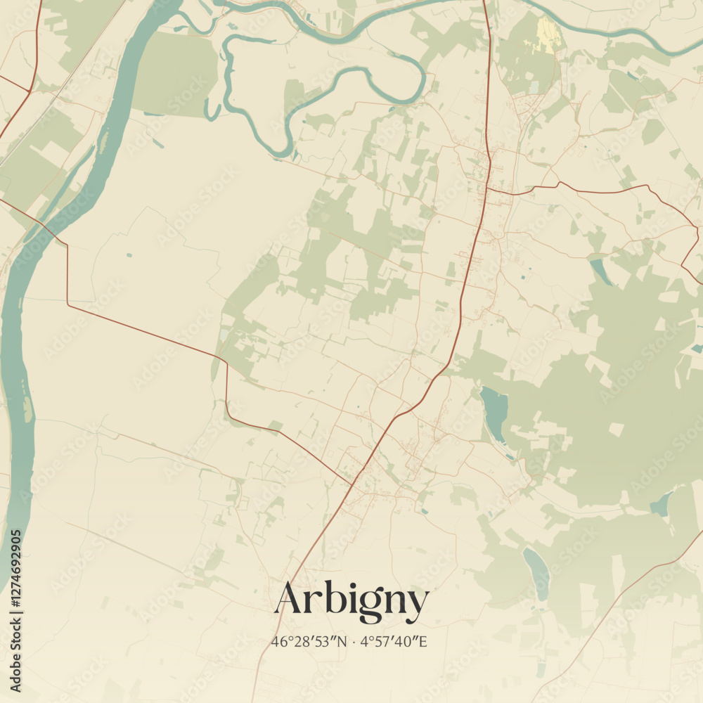 Obraz premium Vintage map of Arbigny, France.