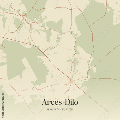 Vintage map of Arces-Dilo, France.