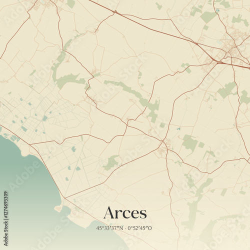 Vintage map of Arces, France.