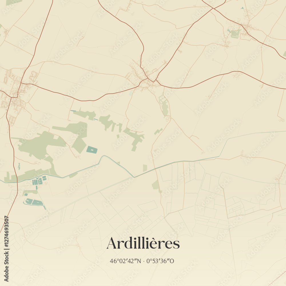 Obraz premium Vintage map of Ardillières, France.