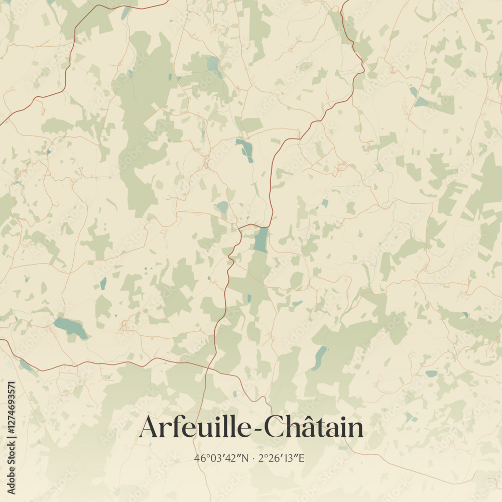 Fototapeta premium Vintage map of Arfeuille-Châtain, France.