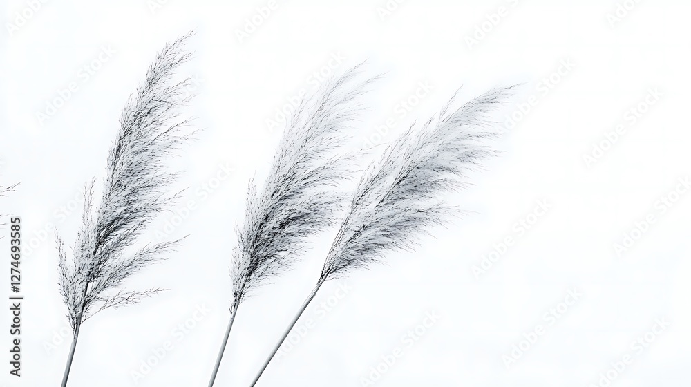 Fototapeta premium Three graceful pampas grass plumes sway gently