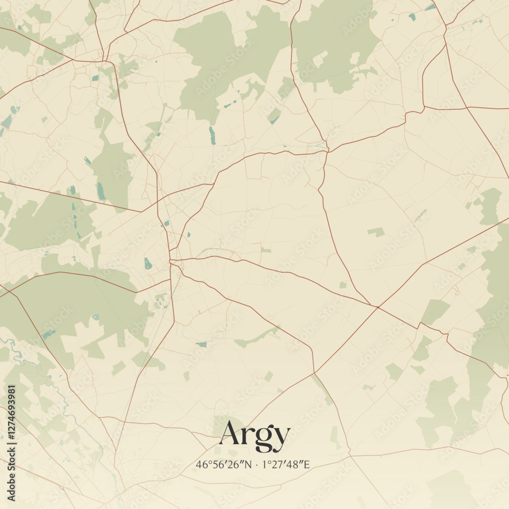 Fototapeta premium Vintage map of Argy, France.