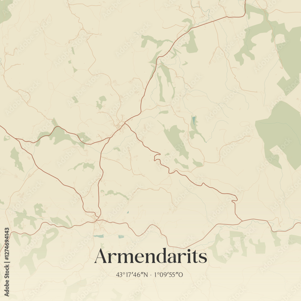 Obraz premium Vintage map of Armendarits, France.