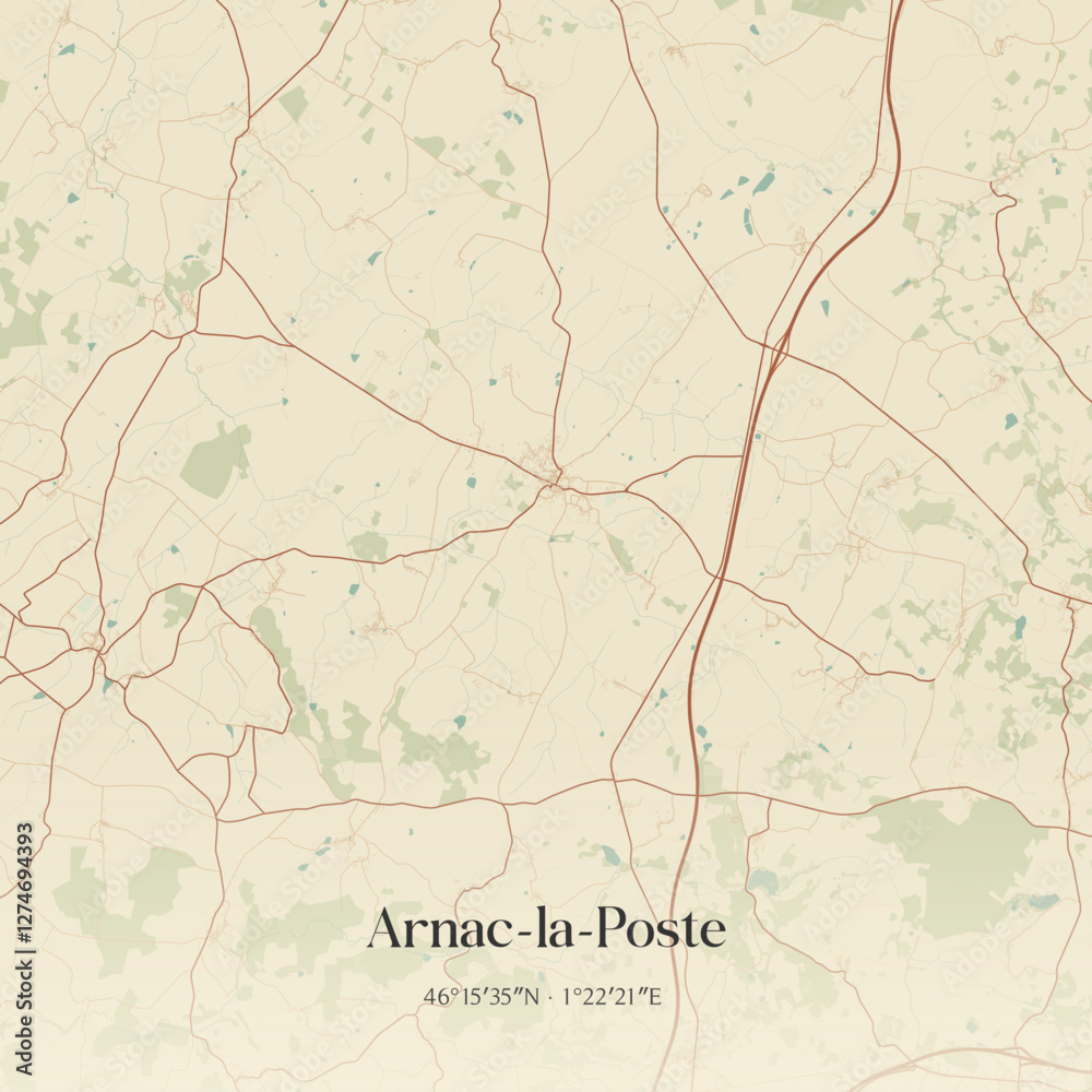 Fototapeta premium Vintage map of Arnac-la-Poste, France.