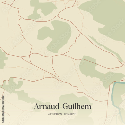 Vintage map of Arnaud-Guilhem, France.