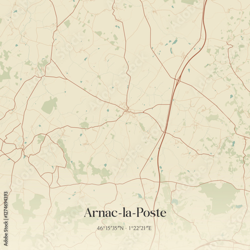 Vintage map of Arnac-la-Poste, France.
