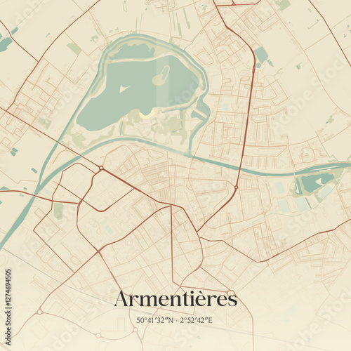 Vintage map of Armentières, France.