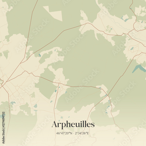Vintage map of Arpheuilles, France.