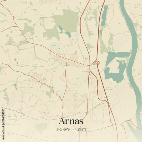 Vintage map of Arnas, France.