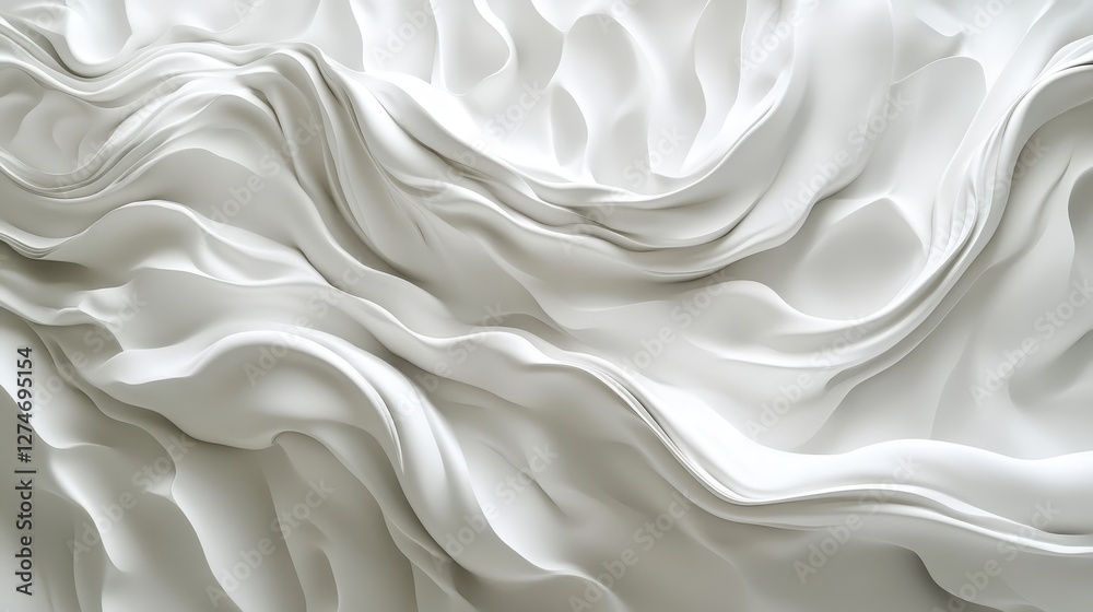 Fototapeta premium Abstract white fabric waves creating fluid and dynamic texture pattern