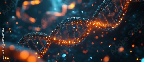 Futuristic representation of DNA spirals forming framework of glowing cityscape intricate molecular details cinematic depth photo realistic lighting vibrant tones rendered 8k ultra detailed resolution