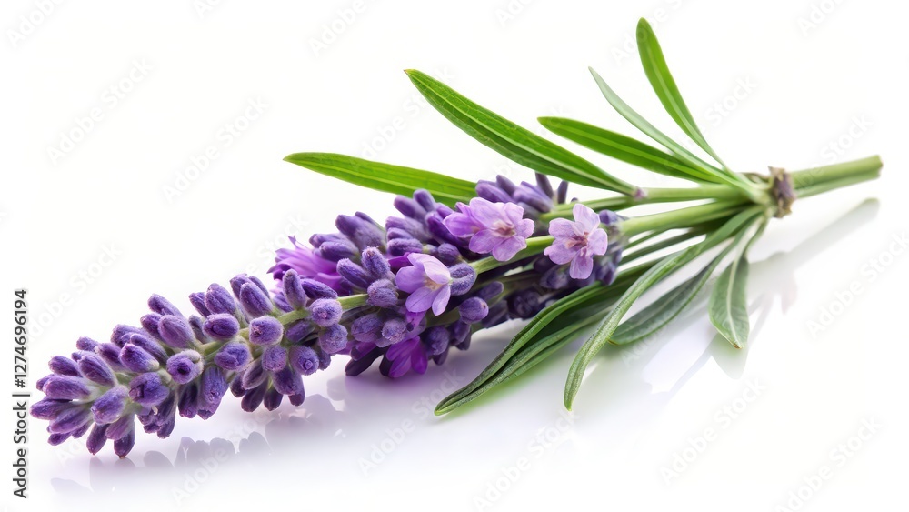 Naklejka premium Lavender Sprig on White Background